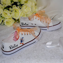 Load image into Gallery viewer, Personalised Bridal Flat Shoes, Custom Canvas Sneakers, Trainers, Converse Style Wedding Shoes, Any Theme
