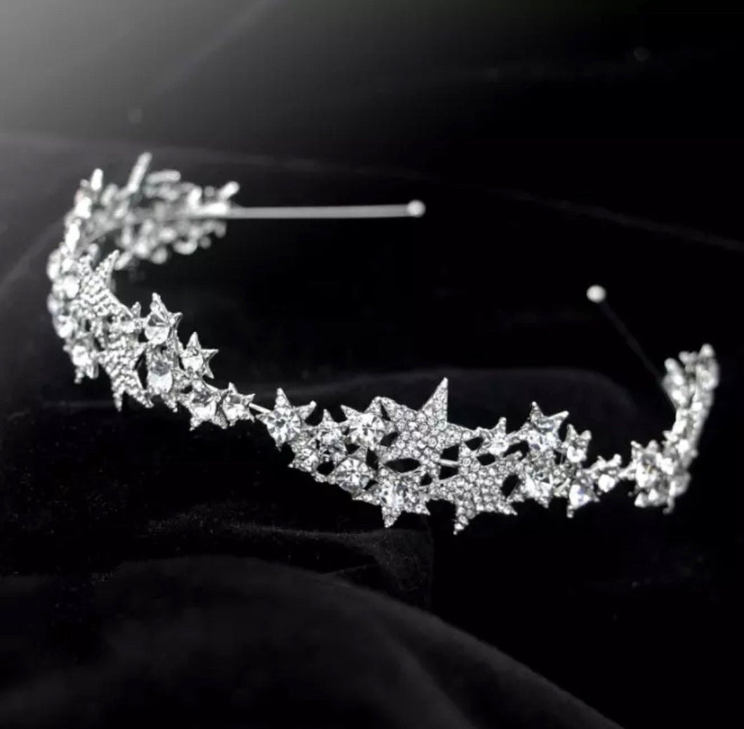 Celestial Silver Stars Tiara, Bridal Headband, Wedding Tiara