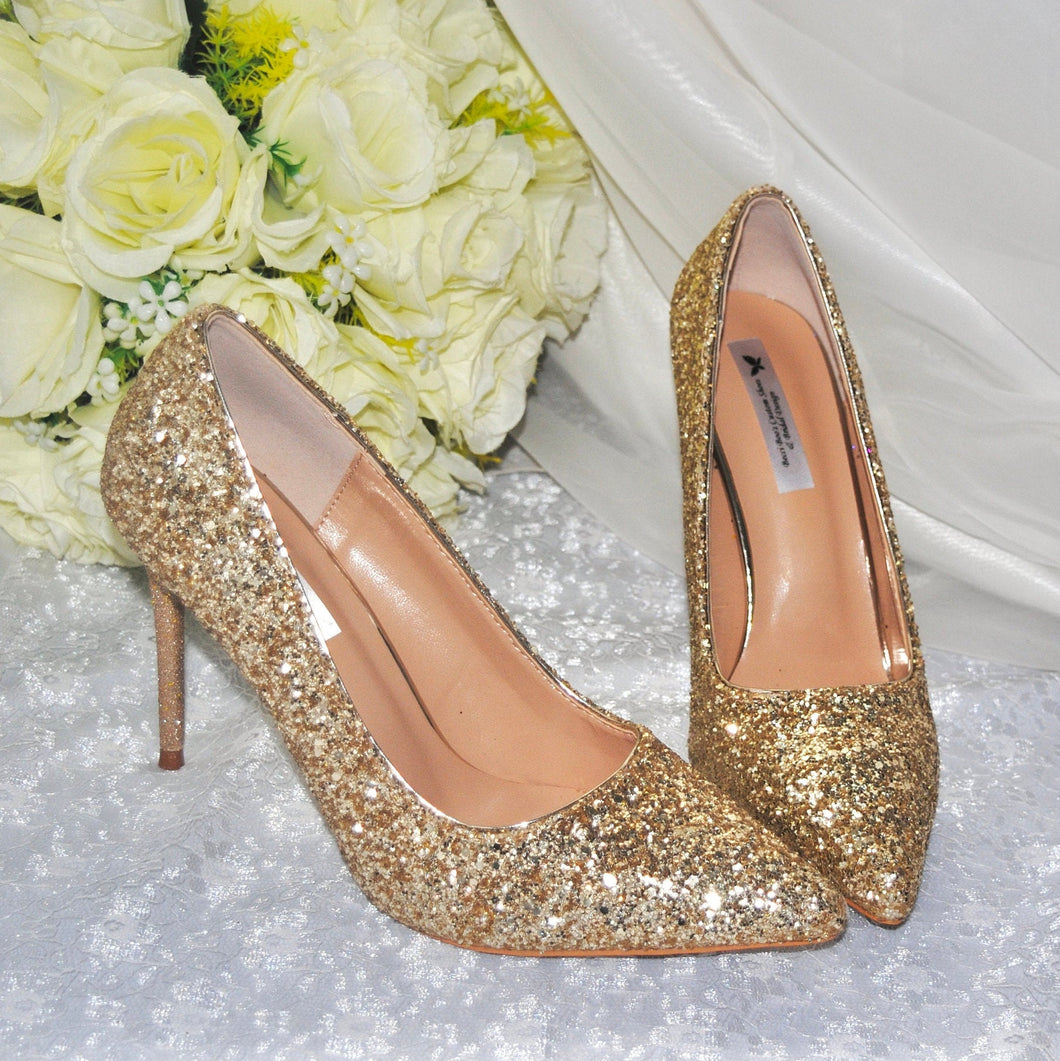 Stunning Princess Gold Sparkling Glitter Heels | Size UK7/US9.5