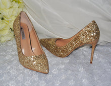 Load image into Gallery viewer, Stunning Princess Gold Sparkling Glitter Heels | Size UK7/US9.5
