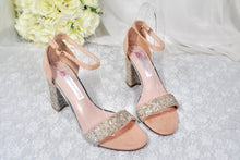 Load image into Gallery viewer, Nude Glitter Bridal Shoes, Block Heel Wedding Shoes - Size UK2/US5
