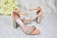 Load image into Gallery viewer, Nude Glitter Bridal Shoes, Block Heel Wedding Shoes - Size UK2/US5
