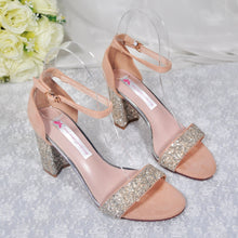 Load image into Gallery viewer, Nude Glitter Bridal Shoes, Block Heel Wedding Shoes - Size UK2/US5
