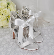 Load image into Gallery viewer, White Bridal Sandals with Crystal Straps - Size UK5/US7.5
