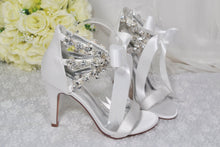 Load image into Gallery viewer, White Bridal Sandals with Crystal Straps - Size UK5/US7.5
