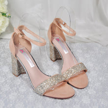 Load image into Gallery viewer, Nude Glitter Bridal Shoes, Block Heel Wedding Shoes - Size UK2/US5
