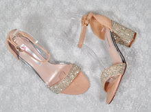 Load image into Gallery viewer, Nude Glitter Bridal Shoes, Block Heel Wedding Shoes - Size UK2/US5
