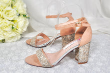 Load image into Gallery viewer, Nude Glitter Bridal Shoes, Block Heel Wedding Shoes - Size UK2/US5
