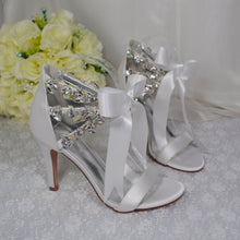 Load image into Gallery viewer, White Bridal Sandals with Crystal Straps - Size UK5/US7.5
