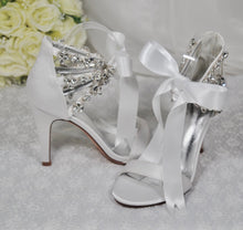 Load image into Gallery viewer, White Bridal Sandals with Crystal Straps - Size UK5/US7.5
