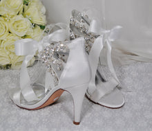 Load image into Gallery viewer, White Bridal Sandals with Crystal Straps - Size UK5/US7.5
