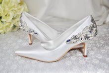 Load image into Gallery viewer, Beautiful White Bridal Shoes, &#39;Something Blue&#39; Crystal Wedding Shoes - UK7/US9.5
