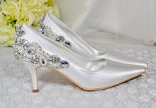 Load image into Gallery viewer, Beautiful White Bridal Shoes, &#39;Something Blue&#39; Crystal Wedding Shoes - UK7/US9.5
