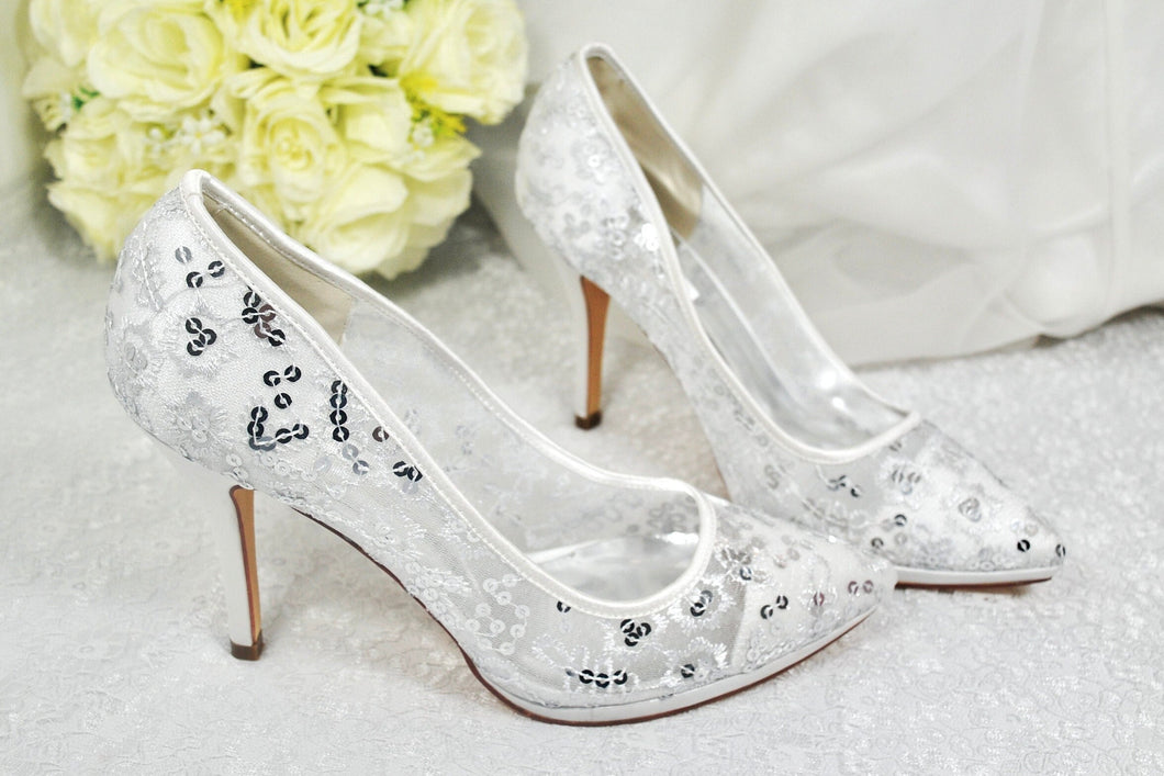 White Lace Bridal Shoes Size UK7/US9