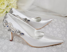 Load image into Gallery viewer, Beautiful White Bridal Shoes, &#39;Something Blue&#39; Crystal Wedding Shoes - UK7/US9.5
