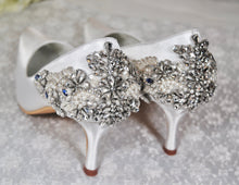 Load image into Gallery viewer, Beautiful White Bridal Shoes, &#39;Something Blue&#39; Crystal Wedding Shoes - UK7/US9.5
