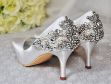 Load image into Gallery viewer, Beautiful White Bridal Shoes, &#39;Something Blue&#39; Crystal Wedding Shoes - UK7/US9.5
