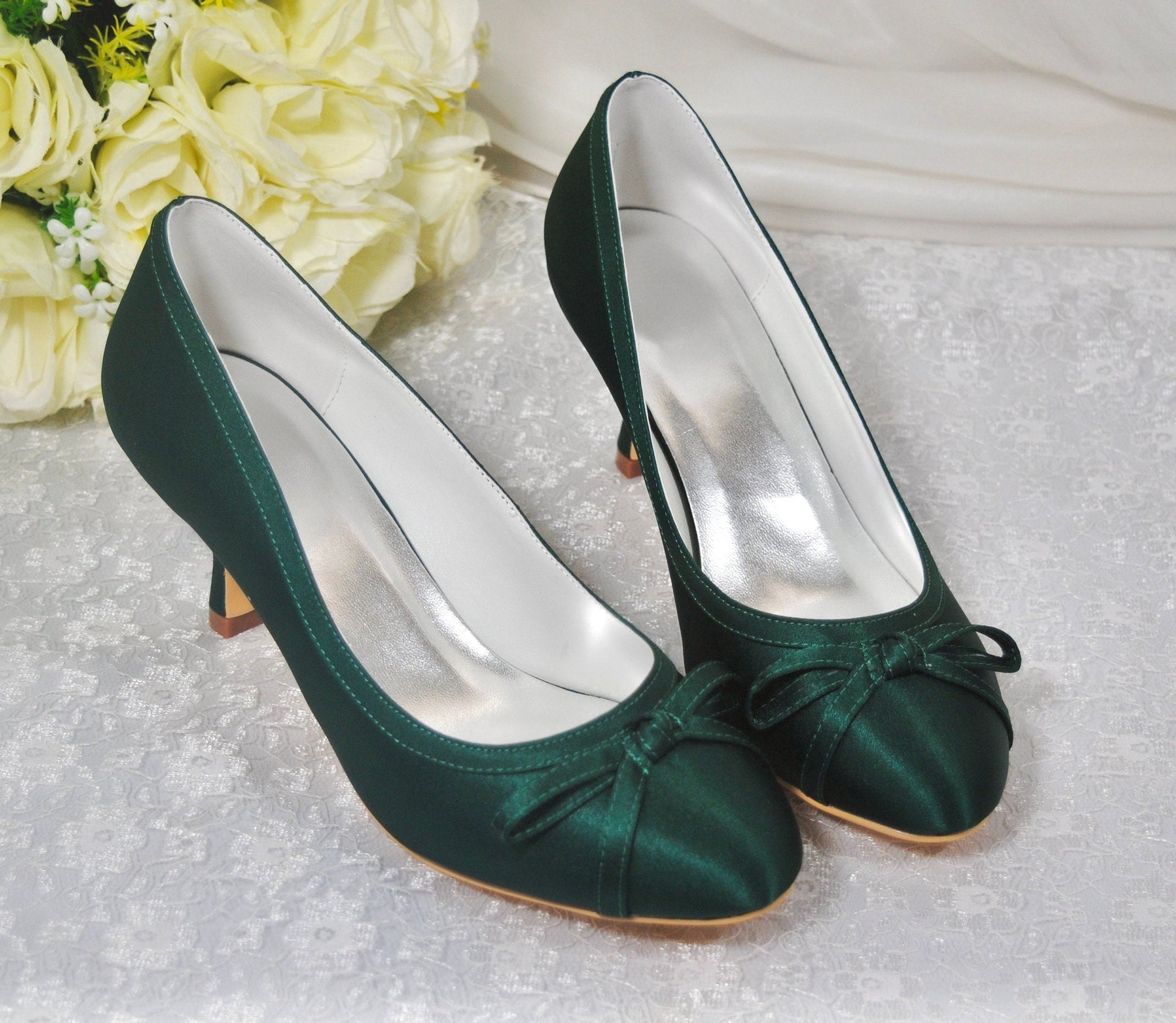 Stunning Satin Emerald Green Wedding Shoes - Other colours  Becci's Bridal  Designs