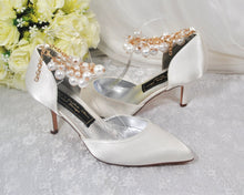 Load image into Gallery viewer, Bridal Satin Shoes with Drop Pearl Strap
