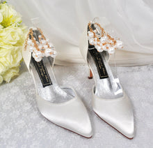 Load image into Gallery viewer, Bridal Satin Shoes with Drop Pearl Strap
