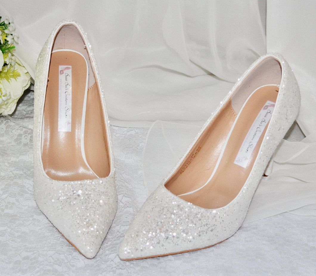 White Glitter Bridal Shoes - UK4/US6.5