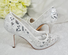 Load image into Gallery viewer, White Lace Bridal Shoes Size UK7/US9
