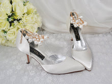 Load image into Gallery viewer, Bridal Satin Shoes with Drop Pearl Strap
