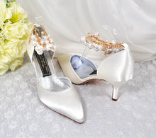 Load image into Gallery viewer, Bridal Satin Shoes with Drop Pearl Strap
