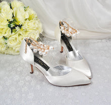 Load image into Gallery viewer, Bridal Satin Shoes with Drop Pearl Strap
