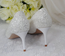 Load image into Gallery viewer, White Glitter Low Heel Bridal Shoes Size UK4/US6.5
