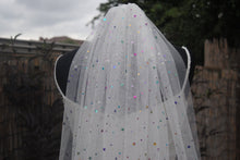 Load image into Gallery viewer, Celestial Wedding Veil - White &amp; Multicoloured Stars with comb 75cm  WAIST LENGTH
