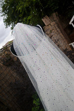 Load image into Gallery viewer, Celestial Wedding Veil - White &amp; Multicoloured Stars with comb 75cm  WAIST LENGTH
