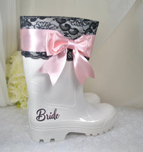 Load image into Gallery viewer, Bridal Rain Boots, Wellies, Alternative Wedding Shoes - UK8
