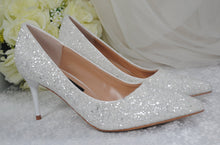 Load image into Gallery viewer, White Glitter Low Heel Bridal Shoes Size UK4/US6.5
