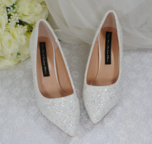 Load image into Gallery viewer, White Glitter Low Heel Bridal Shoes Size UK4/US6.5
