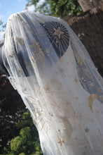 Load image into Gallery viewer, Luxury Celestial Wedding Cape or Veil - Gold Glitter and Pearl Veil or Cape
