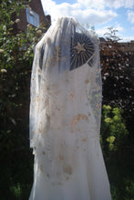 Load image into Gallery viewer, Luxury Celestial Wedding Cape or Veil - Gold Glitter and Pearl Veil or Cape
