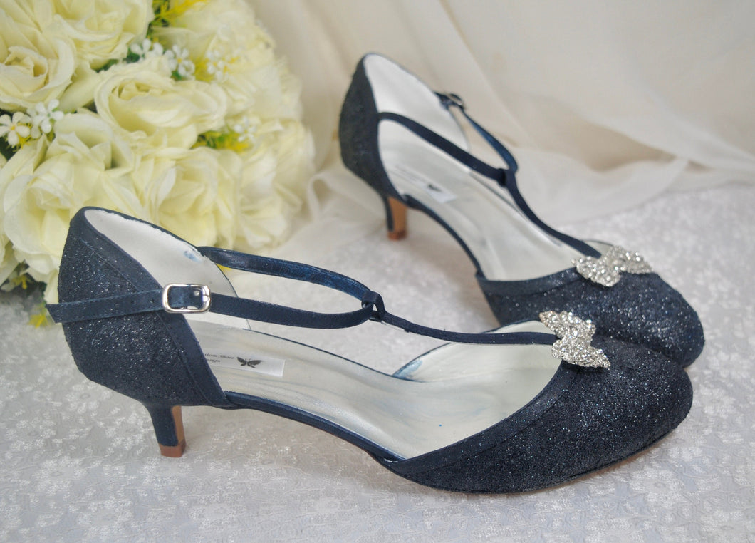 Navy Lace Wedding Shoes, Size UK7/US9.5