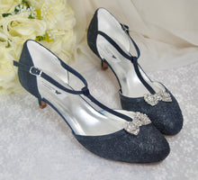 Load image into Gallery viewer, Navy Lace Wedding Shoes, Size UK7/US9.5
