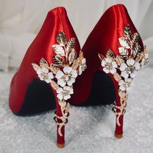 Load image into Gallery viewer, Red Satin Bridal Shoes  Size UK7/US9.5
