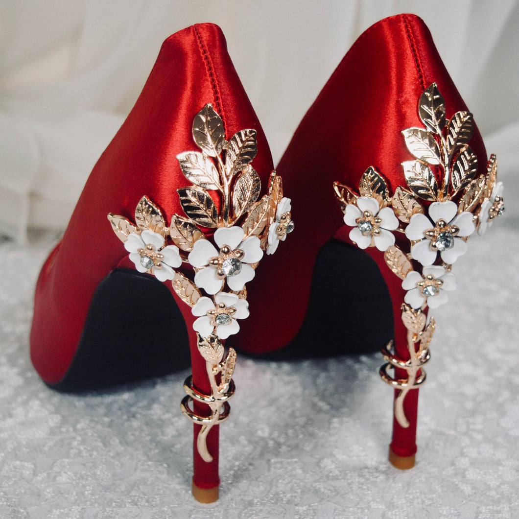 Red Satin Bridal Shoes  Size UK7/US9.5