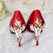 Load image into Gallery viewer, Red Satin Bridal Shoes  Size UK7/US9.5
