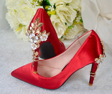 Load image into Gallery viewer, Red Satin Bridal Shoes  Size UK7/US9.5
