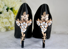 Load image into Gallery viewer, Black Satin Bridal Heels, with Cherry Blossom UK4/US6.5
