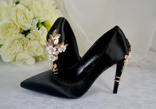 Load image into Gallery viewer, Black Satin Bridal Heels, with Cherry Blossom UK4/US6.5
