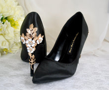 Load image into Gallery viewer, Black Satin Bridal Heels, with Cherry Blossom UK4/US6.5
