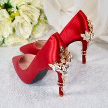 Load image into Gallery viewer, Red Satin Bridal Shoes  Size UK7/US9.5
