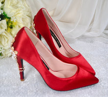 Load image into Gallery viewer, Red Satin Bridal Shoes  Size UK7/US9.5
