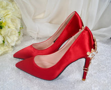 Load image into Gallery viewer, Red Satin Bridal Shoes  Size UK7/US9.5
