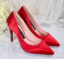 Load image into Gallery viewer, Red Satin Bridal Shoes  Size UK7/US9.5
